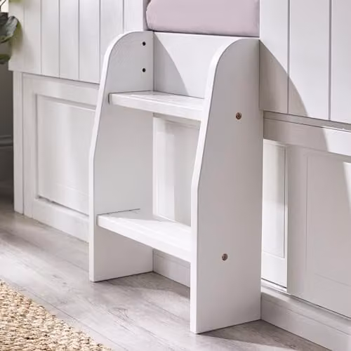 Julian Bowen Acorn White Solid Wood Childrens Mid Height Cabin Bed Frame with Stairs and Side Compartments W/D/H: 159 x 90 x 221 cm – 3