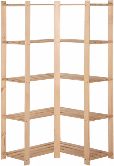 Berkfield Home 5-Tier Solid Pinewood Corner Storage Rack in Beige, W/D/H: 82.5 x 82.5 x 170 cm – 1