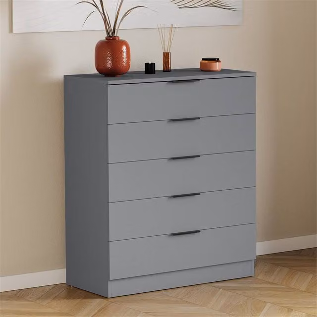 EONLION Modern 5 Drawer Grey Wood Chest for Bedroom Storage, Width: 100 cm – 1