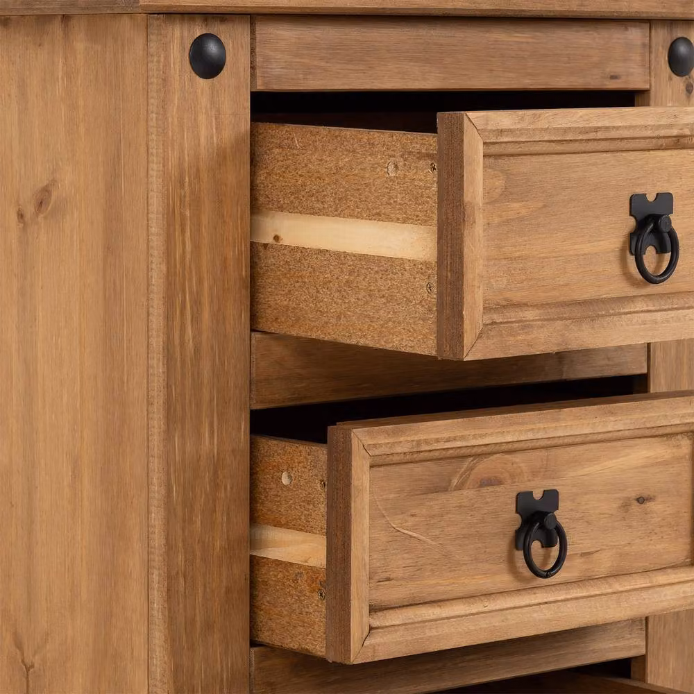 Seconique Corona Essentials 3 Drawer Bedside Cabinet in Brown Distressed Waxed Pine – 3