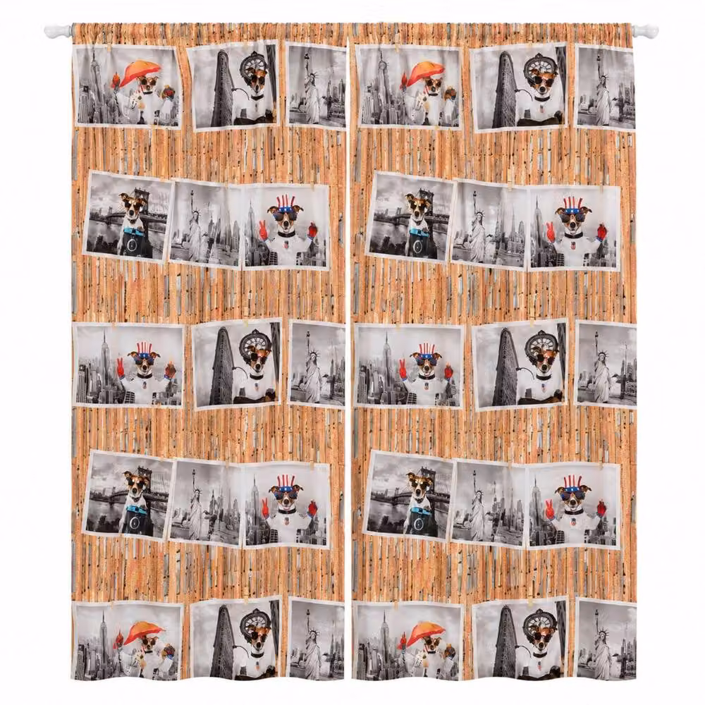 Smart Living Dog Urban Print Selfie Animal Curtains Pair with Tie Backs, Multicolour, W: 167 cm, H: 183 cm – 3