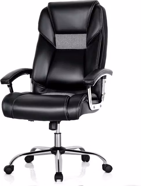 COSTWAY Black Synthetic Leather Executive Swivel Office Chair with Armrests and Castors