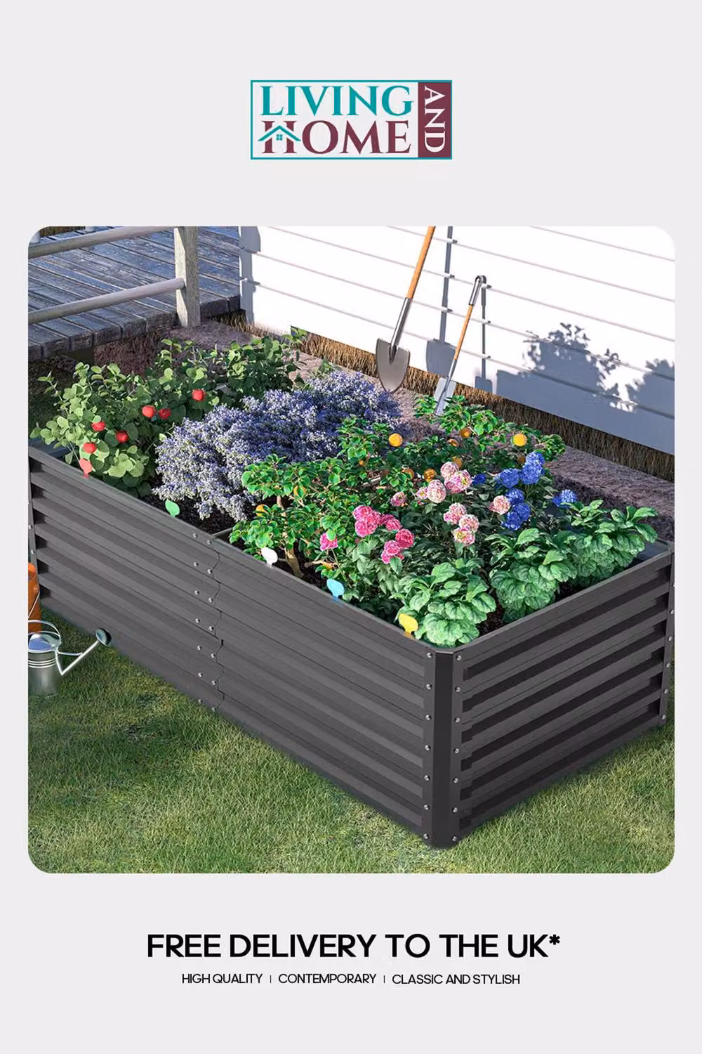 Living and Home Metal Raised Garden Bed in Black, W/D/H: 90 x 57 x 90 cm – 3