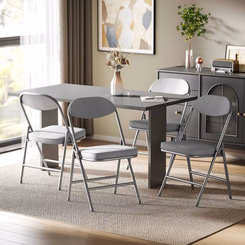 STILVORA Set of 4 Grey Corduroy Upholstered Folding Chairs with Metal Frame – 2