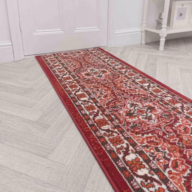 runrug Senneh Oriental Hallway Carpet Runner Rug in Red, W: 60 cm, L: 360 cm