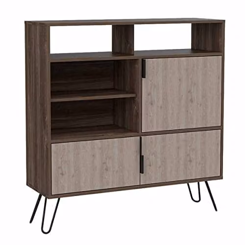 Core Nevada 3 Door High Sideboard in Smoked Oak and Grey Oak Effect with Metal Hairpin Legs