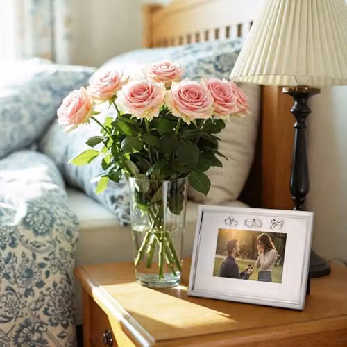 Happy Homewares Modern Rectangular Wedding Photo Frame in Silver Metal and Glass for Tabletop – 3