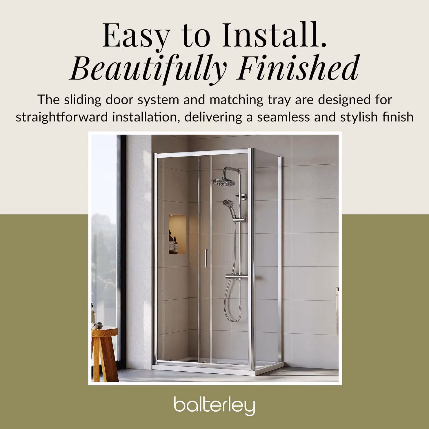 Balterley Ruwa Sliding Corner Shower Suite with 6mm Glass Tray and Door Panel, Silver, W: 1200 mm, D: 700 mm – 3