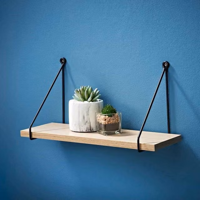 SPOT ON DEALZ Oak Floating Wall Shelf with Black Metal Frame, Width: 40 cm
