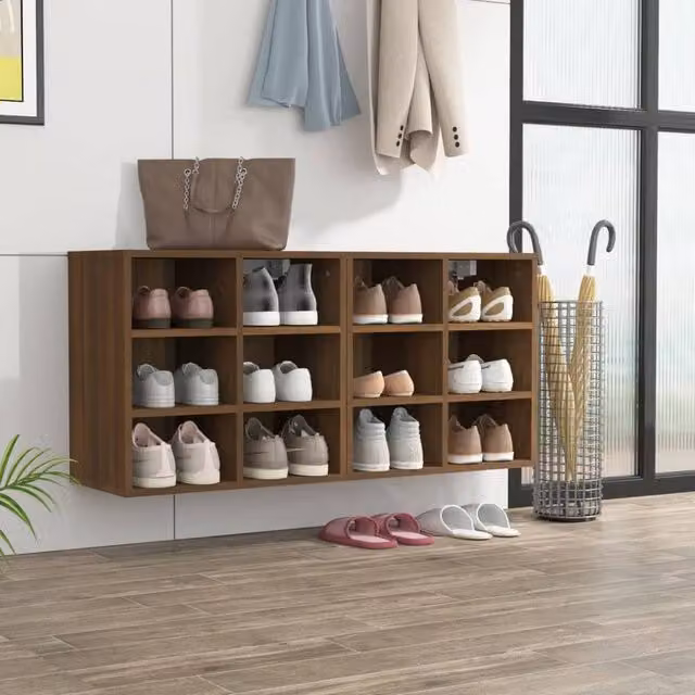 Berkfield Home Set of 2 Wall Mounted Shoe Cabinets in Brown Oak, W/D/H: 52.5 x 30 x 50 cm – 1