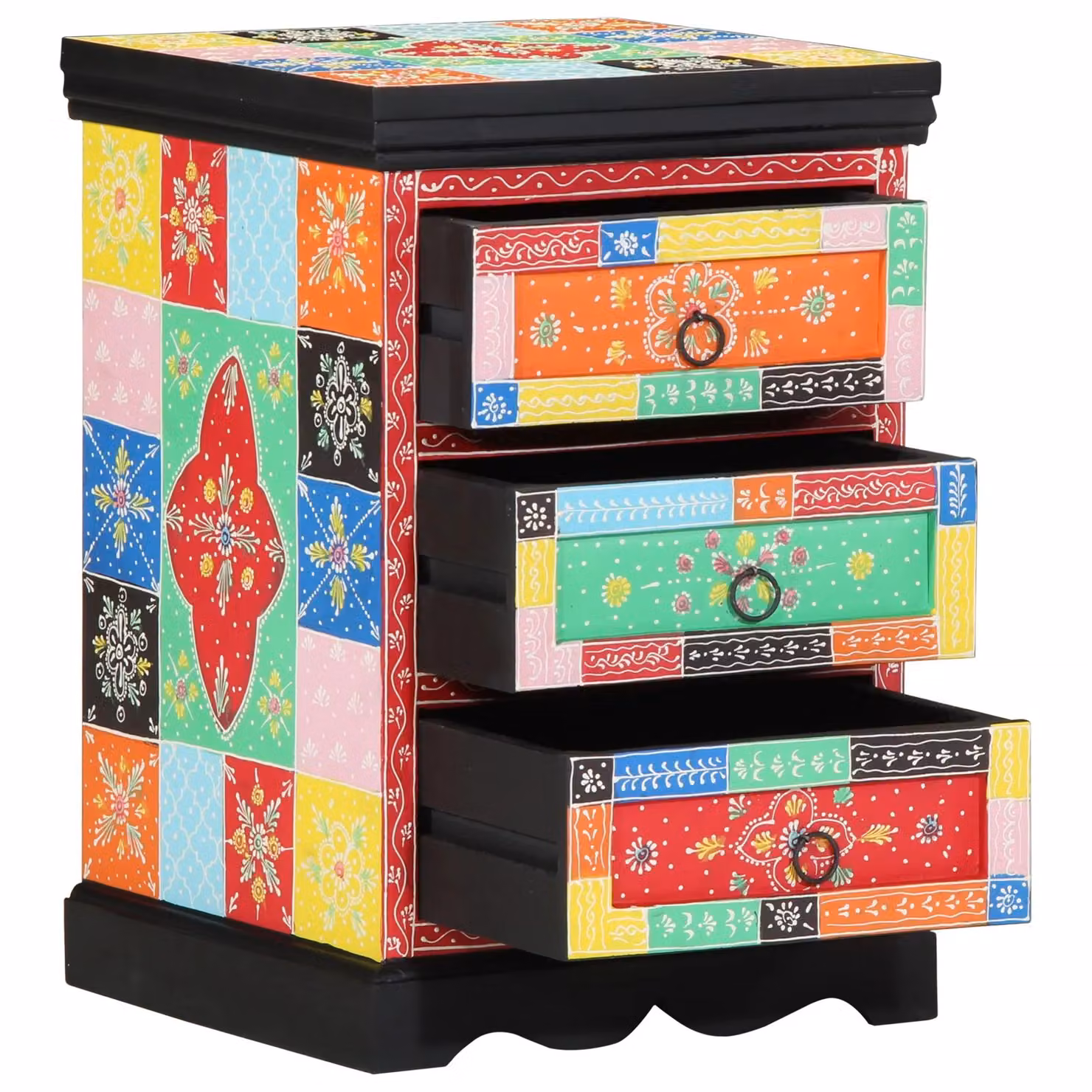 Berkfield Home Multicoloured Geometric Drawer Cabinet in Solid Mango Wood, W/D/H: 40 x 40 x 60 cm – 2
