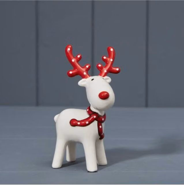 KDMD Red and White Ceramic Reindeer Christmas Tabletop Figure