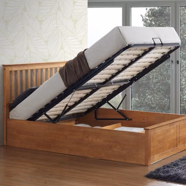Bedmaster Malmo Oak Solid Wood Ottoman Storage Bed with Lift Up Base, Brown, W: 180 cm, D: 200 cm