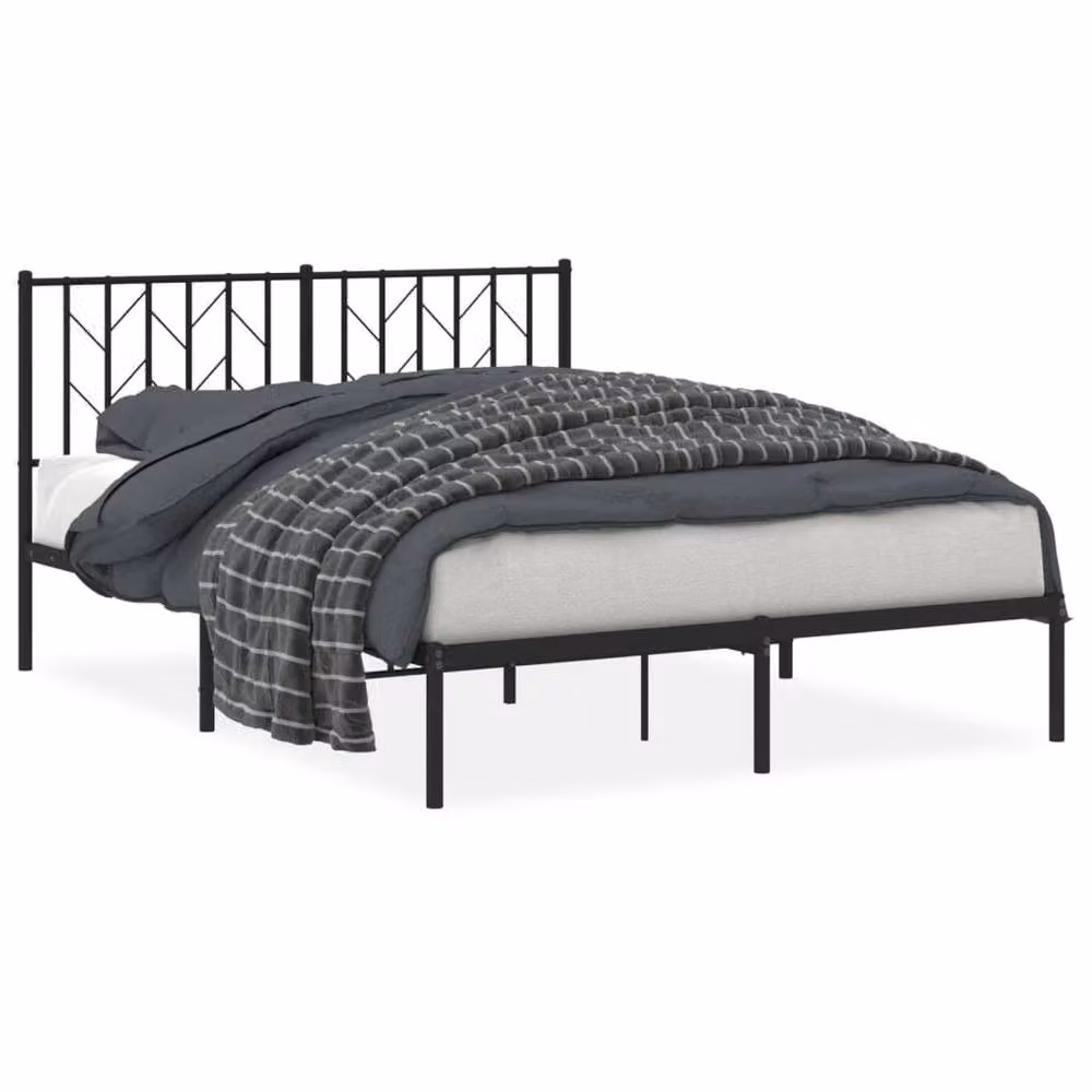 Berkfield Home Metal Bed Frame with Headboard, Black, W/D/H: 140 x 190 x 90 cm – 3