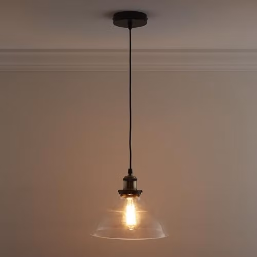 K LIVING Jack One Industrial Glass Pendant Light in Gold/Brass with Transparent Shade and LED Bulb, H 120 cm – 2
