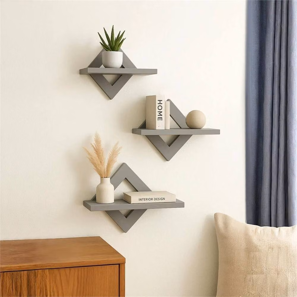 Nordara Grey Rhombic Geometric Floating Wall Shelves Set, W/D/H: 24 x 24 x 27 cm – 2