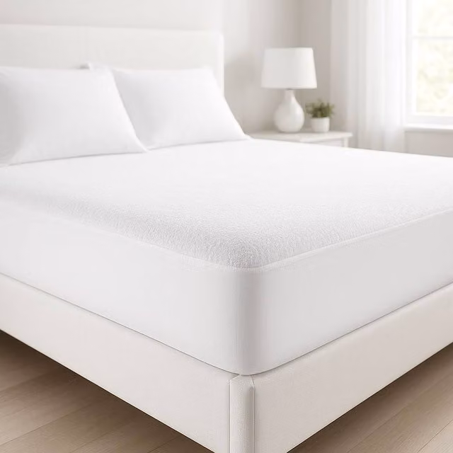 Homes-Linen Waterproof Terry Mattress Protector in White, 100% Polyester, W/D/H: 200 x 200 cm