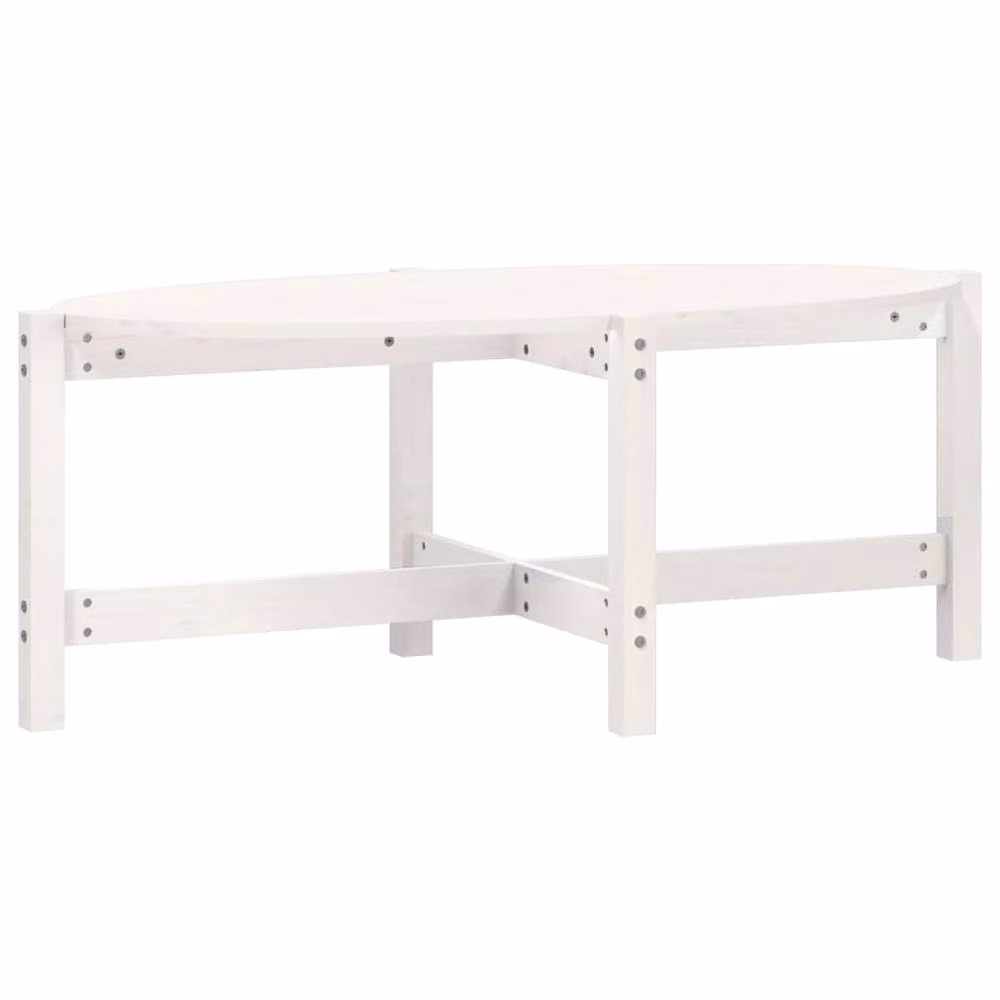 Berkfield Home Beautiful White Solid Wood Pine Coffee Table W: 118 cm, D: 63 cm, H: 45 cm – 2