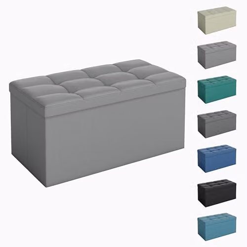 MCC Direct Rectangular Foldable Storage Ottoman Bench in Grey, W/D/H: 76 x 36 x 36 cm
