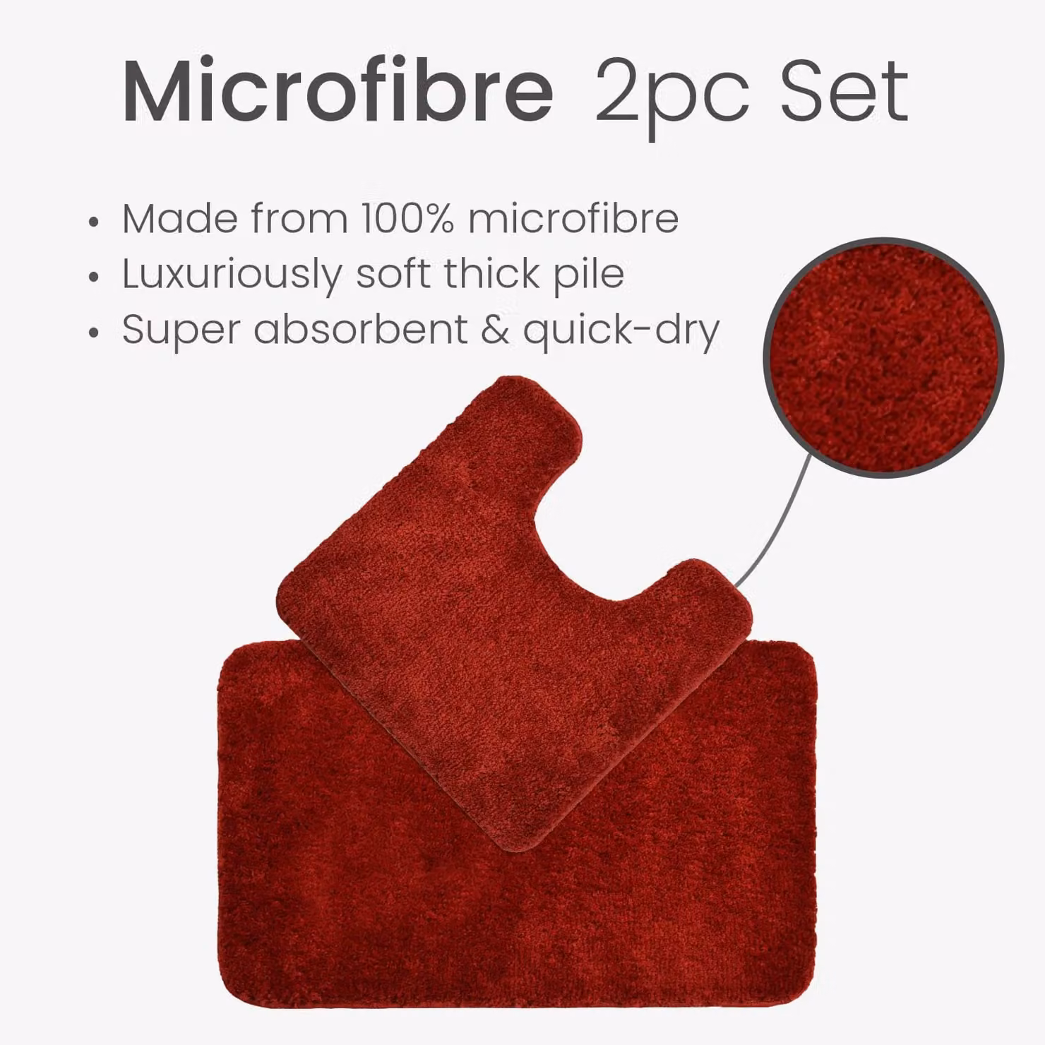 Allure Bath Fashions Non-Slip Microfibre Bath Mat and WC Pedestal Mat Set in Red – 4