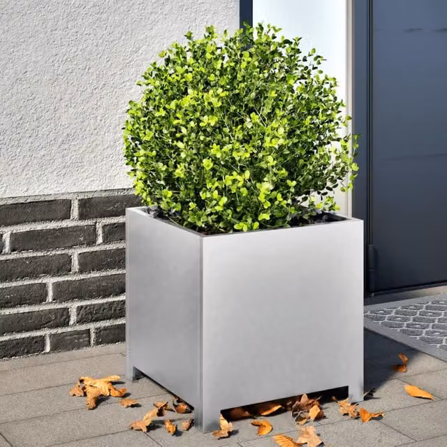 Berkfield Home Galvanised Steel Garden Planter Tub in Silver, W/D/H: 40 x 40 x 40 cm – 1