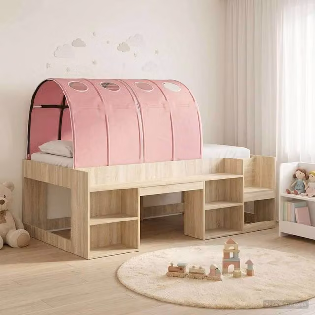 Berkfield Home 3-Piece Childrens Bed Frame with Tunnel and Side Compartments in Sonoma Oak and Pink Engineered Wood