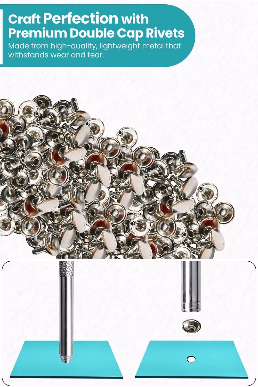 Neel Blue 10mm Double Cap Rivet Tubular Metal Studs and Silver Leather Rivets, 100pcs – 4