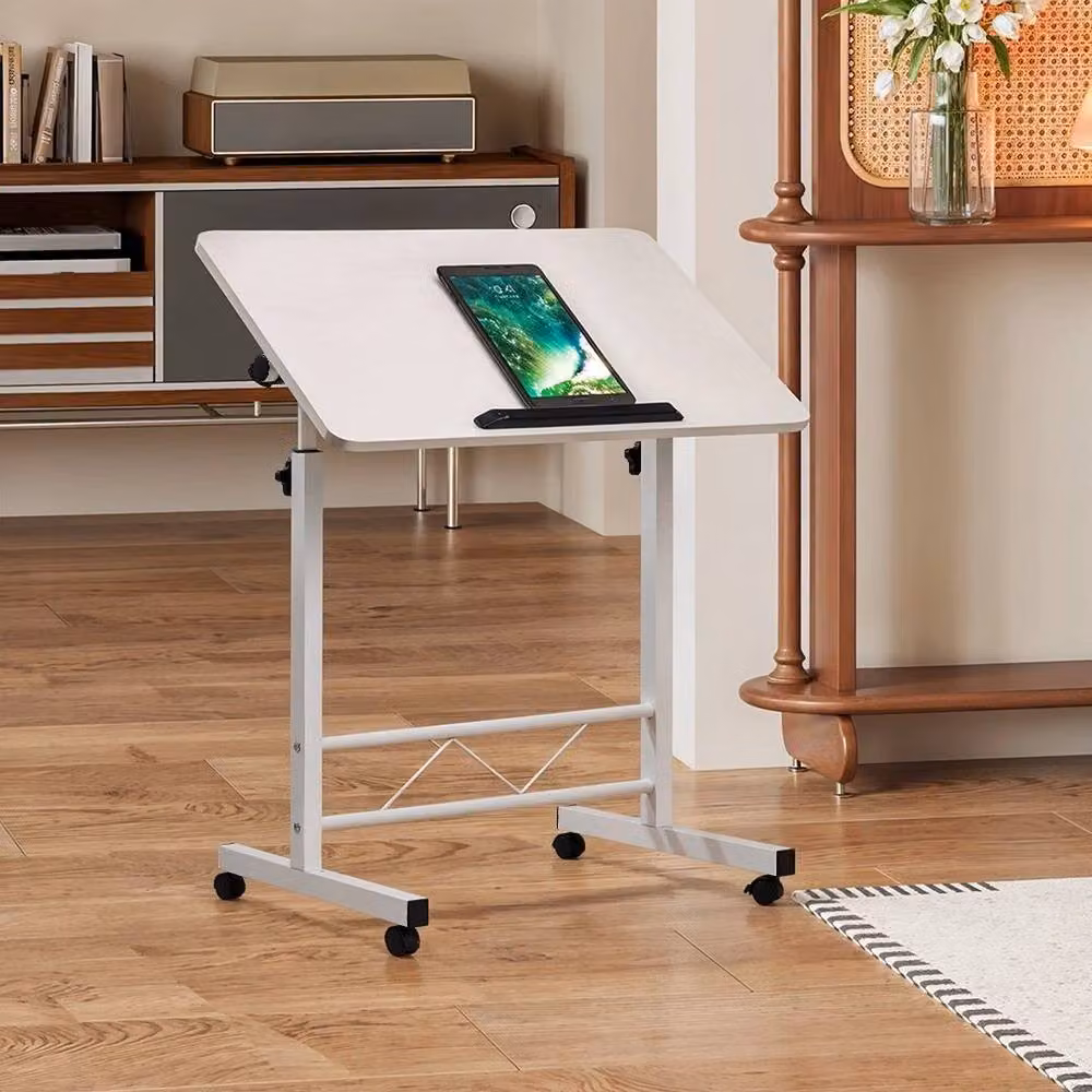 KORVIXA Foldable Mobile Bedside Table and Laptop Desk in White, Height Adjustable and Tilting Top – 2