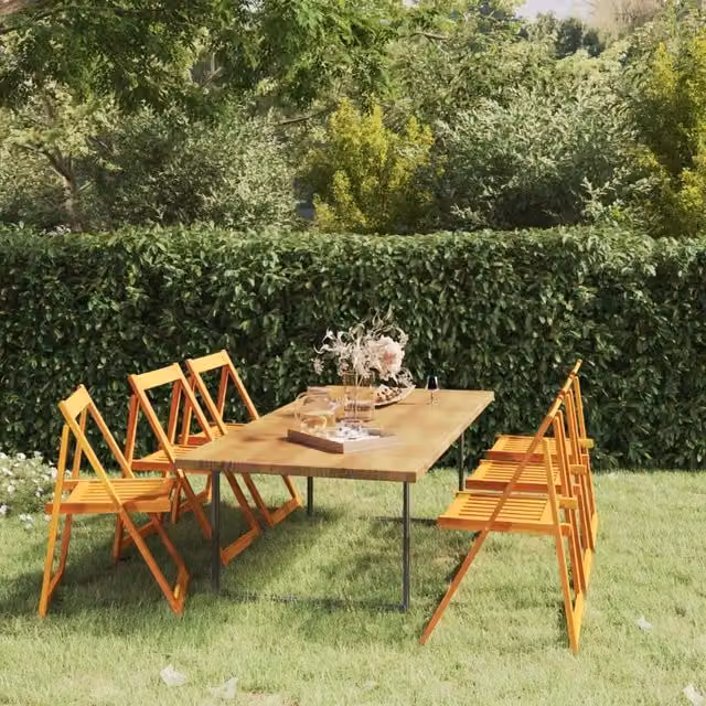 Berkfield Home Set of 6 Folding Garden Chairs in Brown Solid Acacia Wood