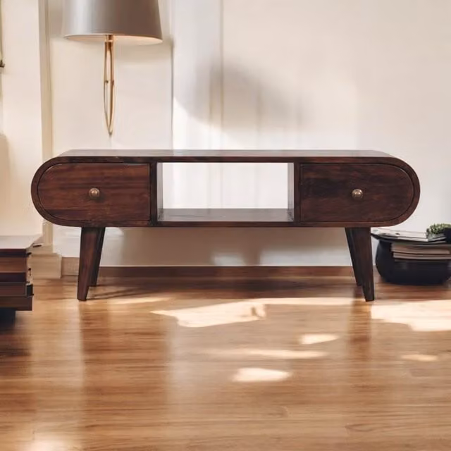Artisan Furniture California Walnut Circular TV Unit in Brown Mango Wood