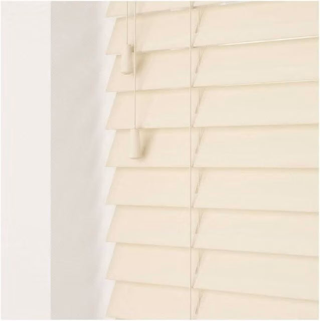 NewEdgeBlinds Smooth Finish Faux Wood Venetian Blinds with Cord, Yellow, W: 240 cm, H: 120 cm