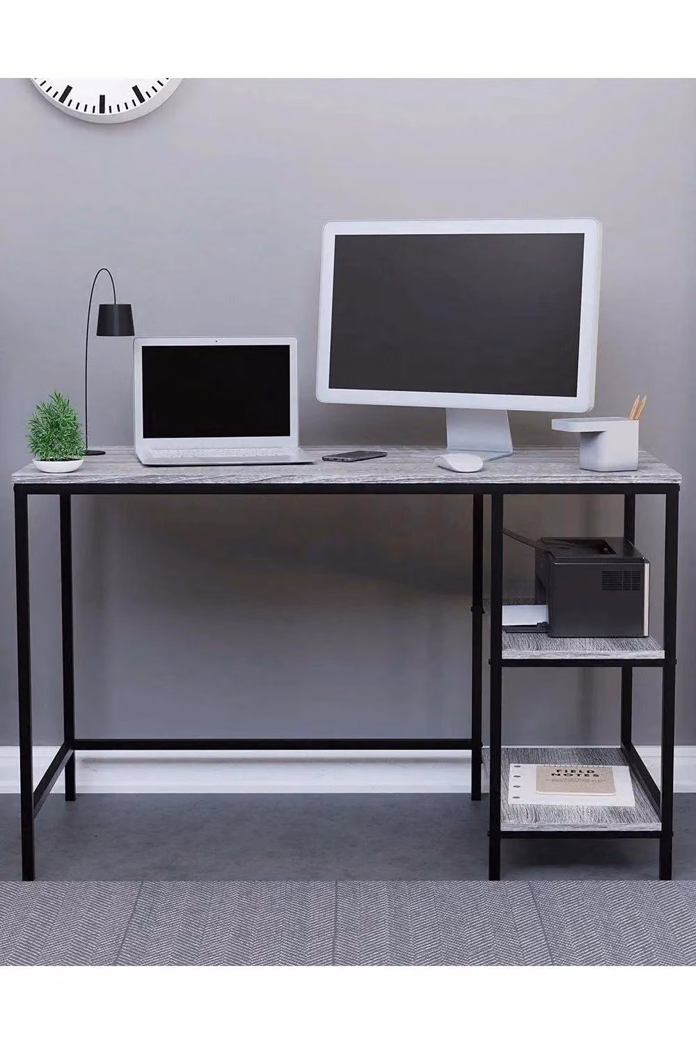Vida Designs Brooklyn Industrial Computer Desk with 2 Shelves in Grey, W: 120 cm, D: 60 cm, H: 76 cm – 3