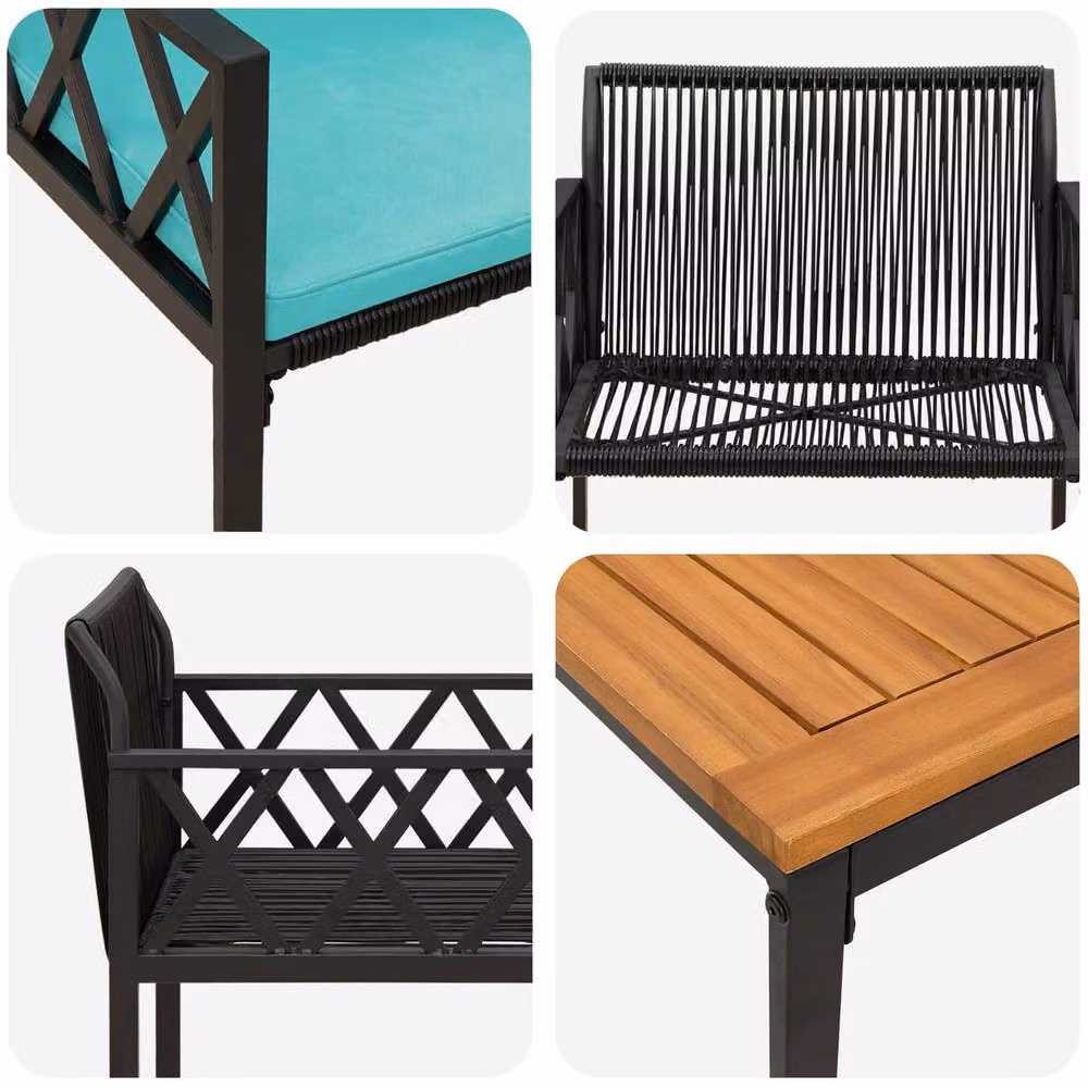Berkfield Home 3 Piece Outdoor Furniture Set in Black and Turquoise Poly Rattan – 4