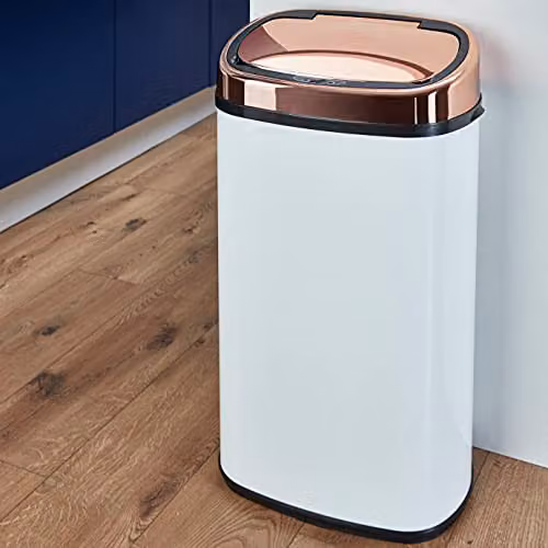 Tower Sensor Lid Kitchen Bin with Soft-Close Function, Stainless Steel, 58 Litre, White and Gold – 2