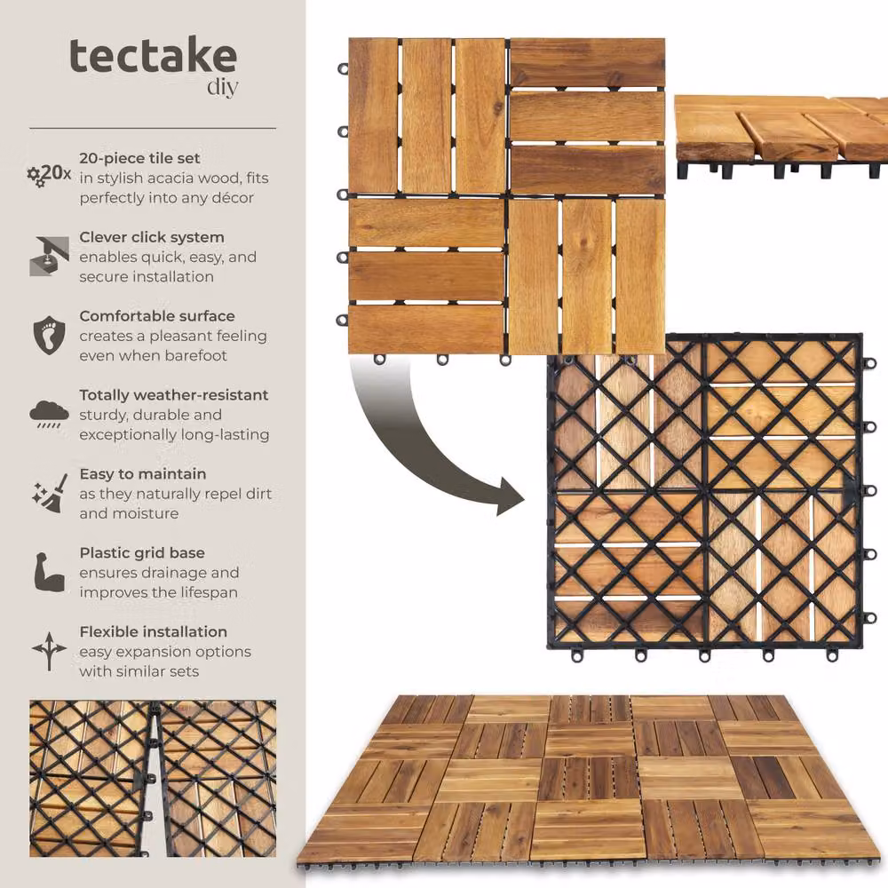 tectake Tabula 20 Wood Outdoor Tiles in Brown with Click System – 2