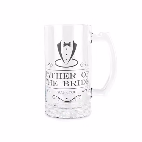 Purely Home Father of the Bride Beer Glass Stein, 450ml, Black and Transparent