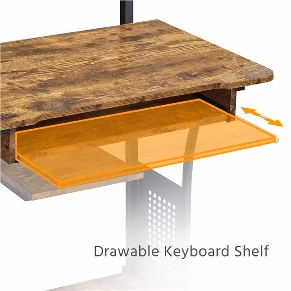 SPETLEK Rolling Computer Desk with Shelves in Rustic Brown and Silver – 4