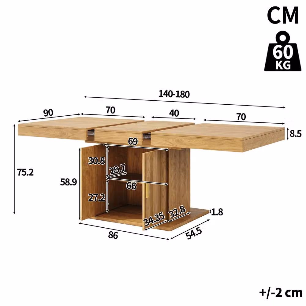 Merax Extendable Rectangular Dining Table with Fluted Storage Pedestal Base in Brown – 2