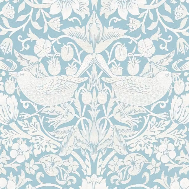 William Morris Strawberry Thief Jacquard Fabric in Blue