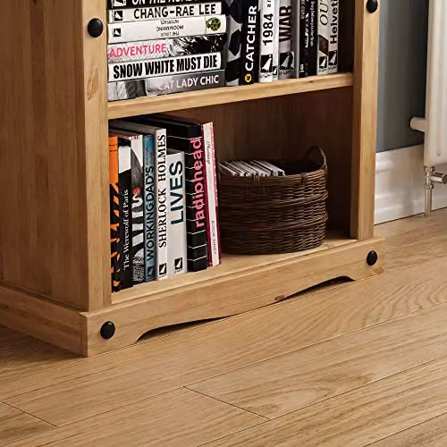 Vida Designs Corona Rustic Waxed Pine Tall Bookcase with Media Compartments in Brown and Black, W/D/H: 96.0 x 50.0 x 18.5 cm – 5