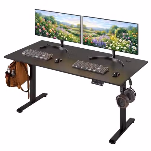 Levede Electric Height Adjustable Standing Desk with 4 Memory Smart Panel and Splice Board, Black, W: 160 cm, D: 80 cm – 1