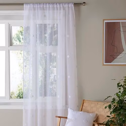 Appletree White Dotted Voile Fabric Panel, W: 140 cm, H: 137 cm
