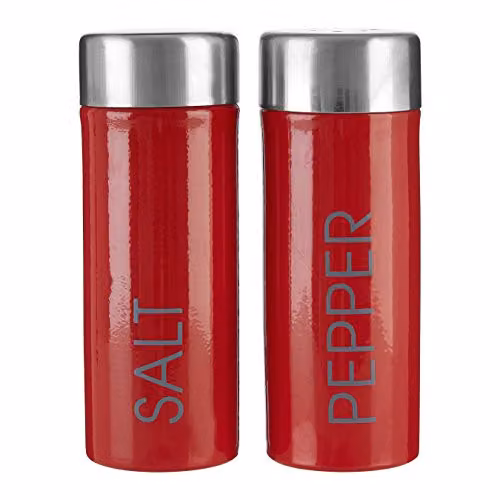 Orsina Refillable Stainless Steel Salt and Pepper Set in Red, White and Grey