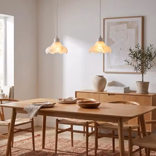 Happy Homewares Sculptural Frosted Alabaster Glass Ripple Pendant Ceiling Light Shade in White, W: 22 cm, H: 11 cm – 2