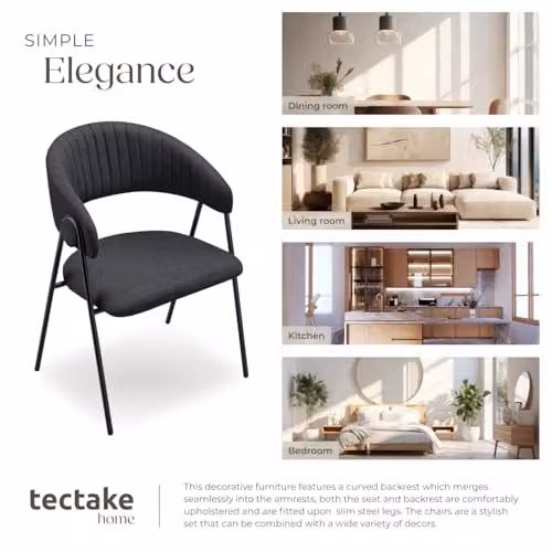 tectake Bedano Set of 6 Dining Chairs in Black Fabric with Metal Legs – 8