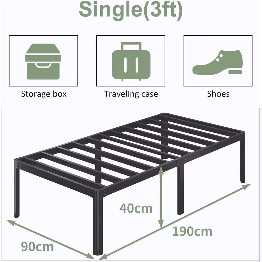 VOGREX Black Metal Single Bed Frame W/D/H: 90 x 190 x 41 cm – 2
