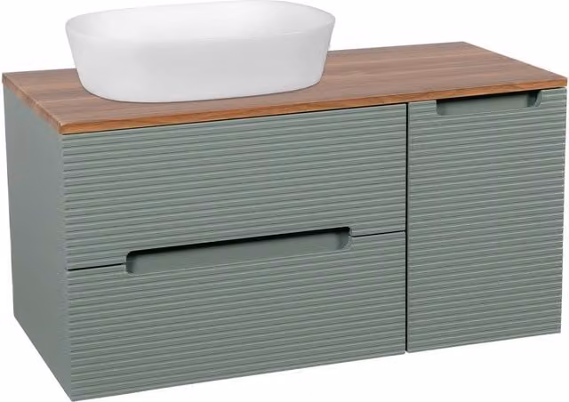 Bathroom Kingdom Monza Green and Walnut Fluted Wall Hung Vanity Basin W: 90 cm