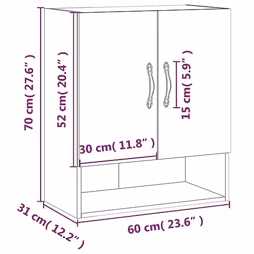 vidaXL Modern Wall Cabinet in Grey Sonoma, W/D/H: 60 x 31 x 70 cm – 3