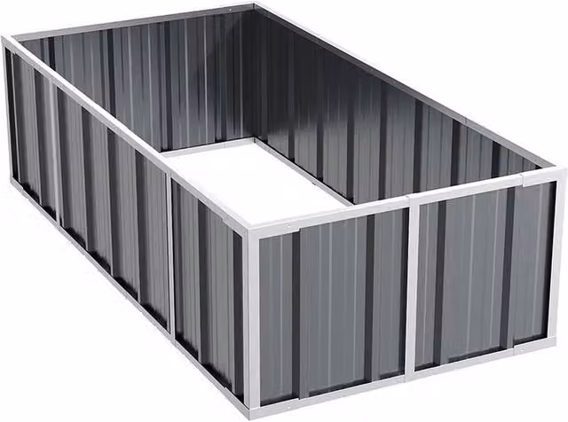 FLAVORA Grey Galvanised Steel Raised Garden Bed W: 160 cm, D: 80 cm, H: 45 cm