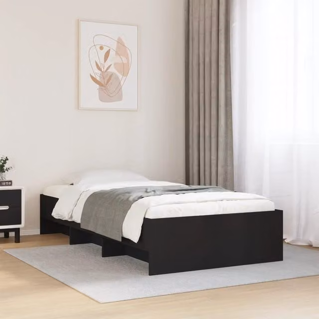 Berkfield Home Engineered Wood Bed Frame with Side Compartments, Black, W/D/H: 100 x 200 cm – 1
